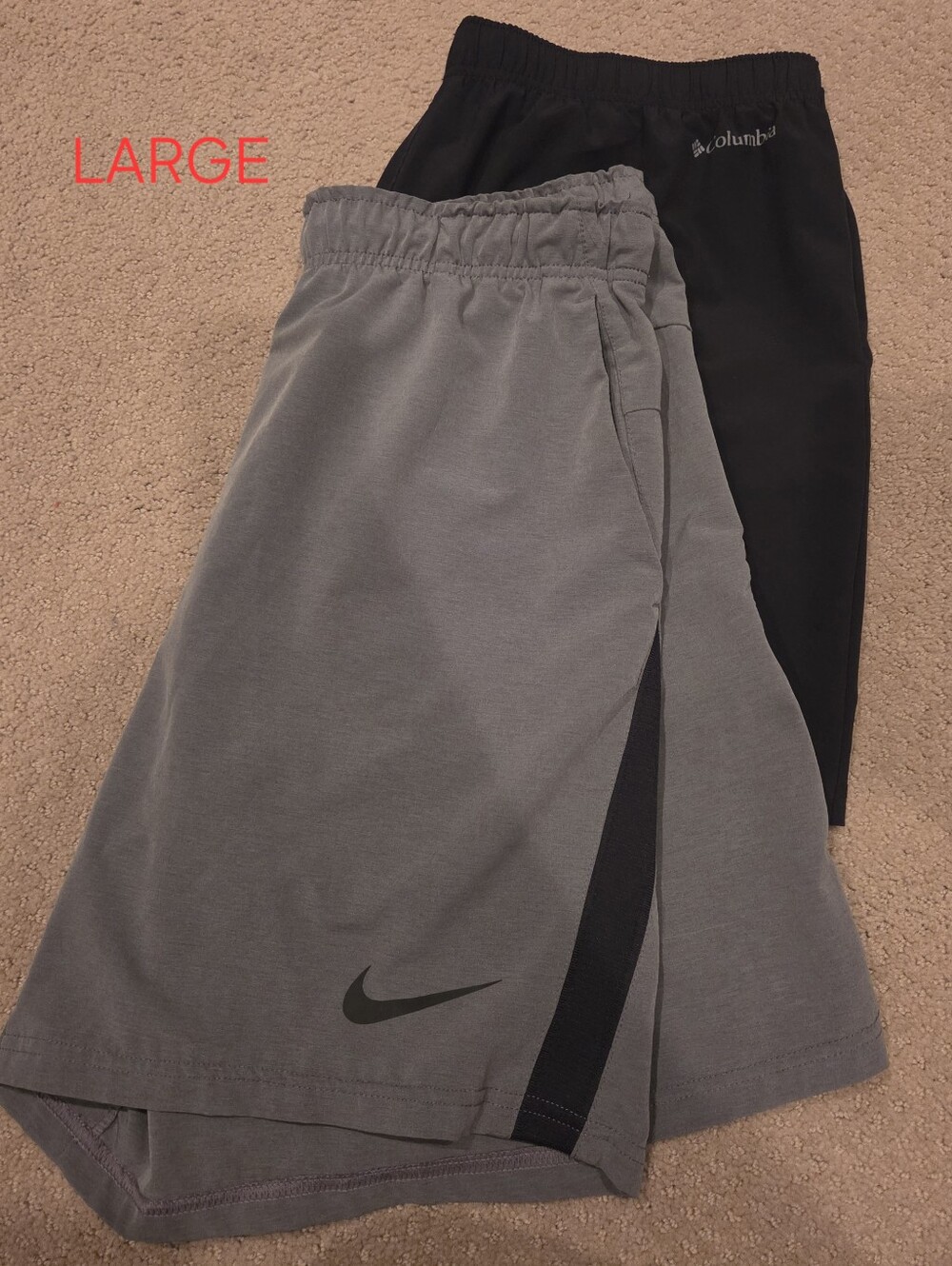 Nike Gray Athletic Shorts + Columbia Black Shorts (2-Pack) Size LARGE